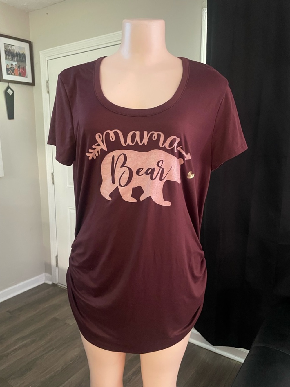 Mama Bear pregnancy maternity Graphic Tee - Burgundy y2k XL baby bump shower